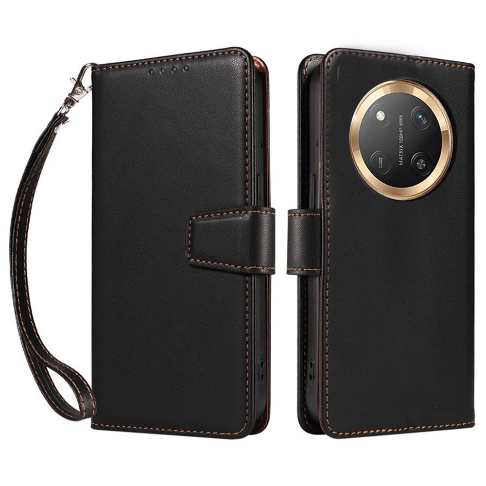 For Honor X60 Pro 5G/X9c 5G Case RFID Blocking Leather Wallet Flip Phone Cover with Wrist Strap