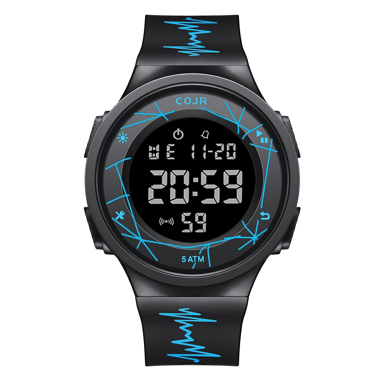 COJR Wristwatch Mens Digital Running Watch 50 Meter Waterproof Multifunctional Sports Date Day Alarm Stopwatch LED Display Simple Outdoor Stylish