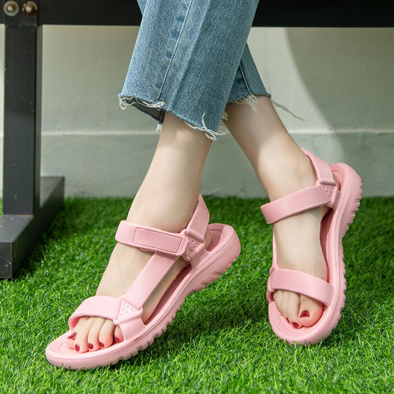 

2025 women s sports sandals beach shoes daily leisure outdoor platform soft sole solid color Velcro buckle women s shoes 41 красный