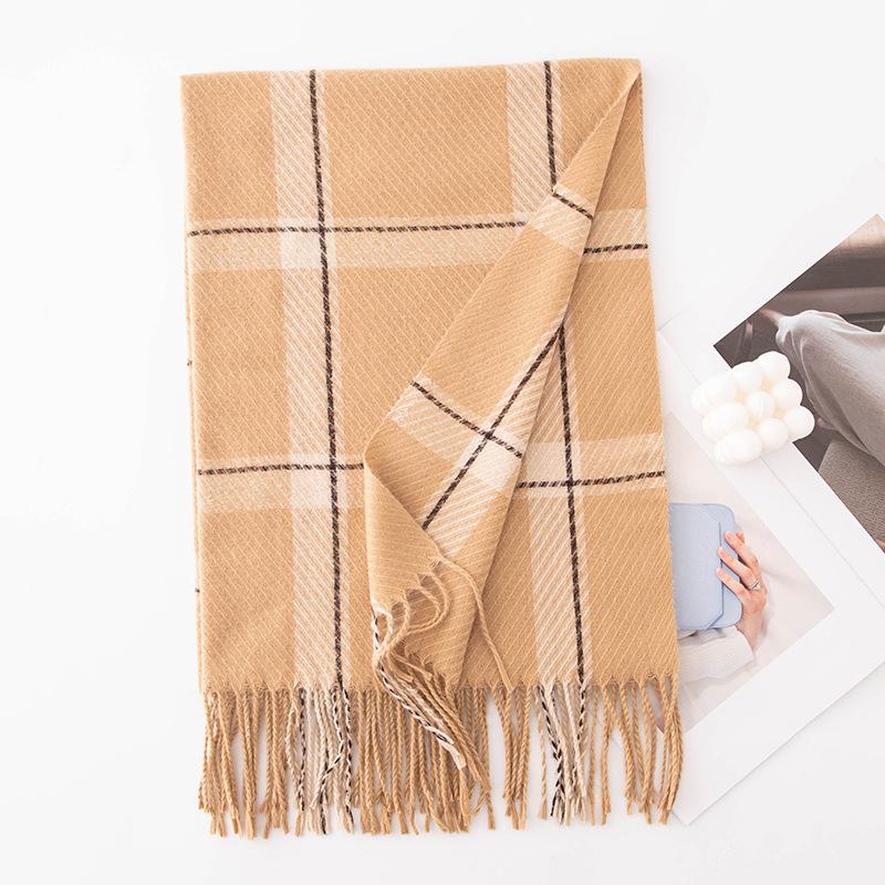 Checkered Thickened Warm Scarf for Women Versatile for Both Sides  Student Scarf Faux Cashmere Dual-purpose Large Shawl  Korean Version