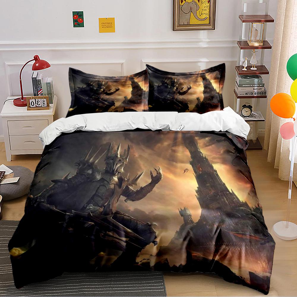 Fantasy Dark Warrior and Tower Bedding Set Bedding set (1 duvet cover, 2 pillowcases, duvet not included)