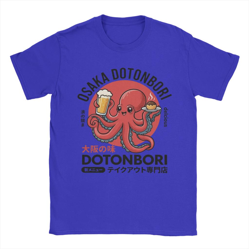 Osaka Dotonbori Octopus Kansai Street Food and Sake TShirts for Men Funny 100 Cotton Tees Round Collar Short Sleeve T Shirt