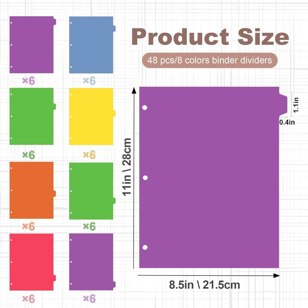 3 Ring Binder Dividers with Tabs - 8-Tab Colorful Plastic Page Dividers for Letter Size (8.5x11), izable Index Tabs, 3 Sets | Reble Rainbow Binder