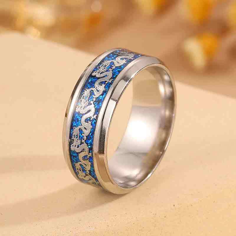 Кольцо из нержавеющей стали с узором в виде дракона для мужчин, в ретро-китайском стиле, с ощущением высокого качества, простой, но универсальный аксессуар. No. 7
