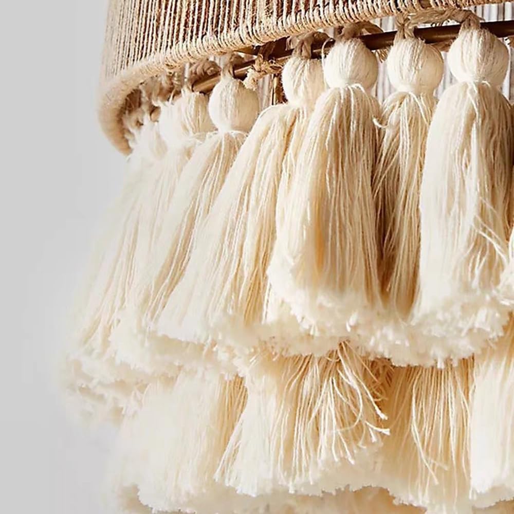 JOYINLED Hand Woven Hemp Rope Chandelier 30/40/50/60cm Large Drum Pendant Light with Tassel Boho Farmhouse Lighting E27 Lamp