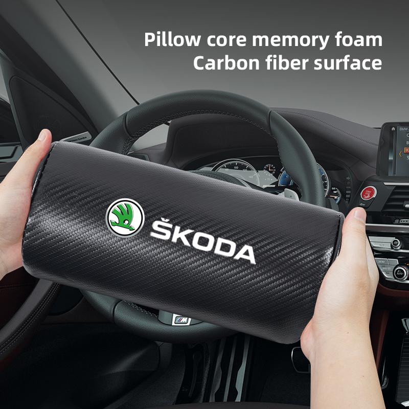 HIAQ2 Carbon Fibre Pattern Car Seat Headrest Neck Pillow For Skoda Octavia Superb Rapid Kodiaq Kamiq Vision RS Yeti Karoq Fabia Enyaq