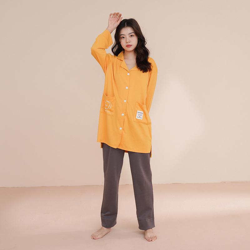 Women's Pure Cotton Long-Sleeve Pajama Set with Chest Pads - Large Size, Spring/Autumn 2025