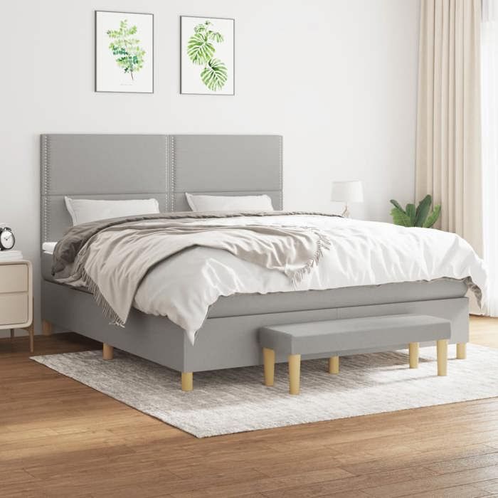 Maison Exclusive - Sommier à lattes de lit avec matelas Gris clair 180x200cm Tissu