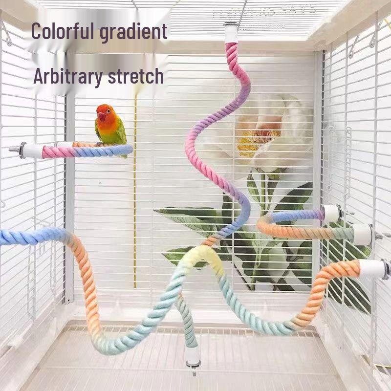 Parrot Swing Stand: Colorful Rotating Cotton Climbing Rope Ladder for Bird Cages