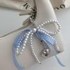 Korean White Bowknot Heart Keychain Women Sweet Charm Pearl Bow Backpack Key Ring Handmade Jewelry Ornament Bags Pendants Gifts