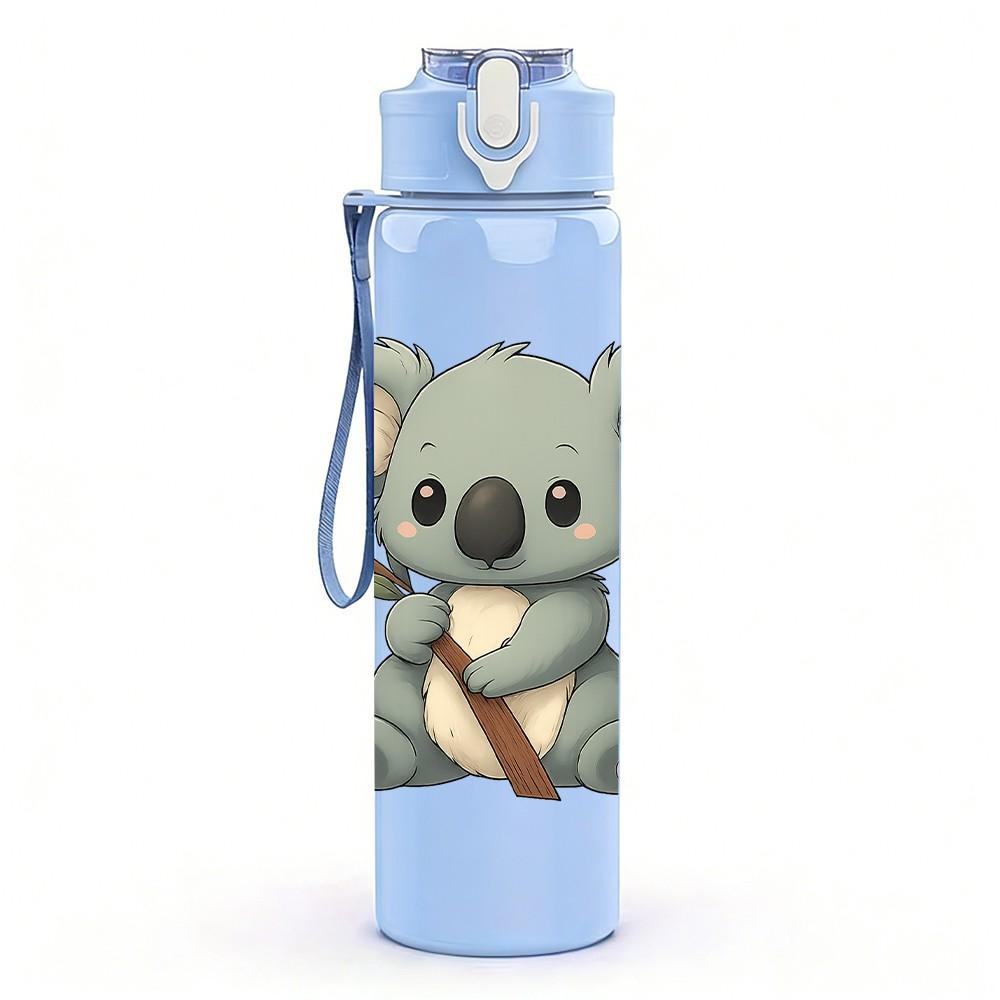 1PC Cute Floral Koala Bear 750ml Color Plastic Sports Water Bottle Leakproof Flip Straw Lid Suitable for Sports Office Home Use