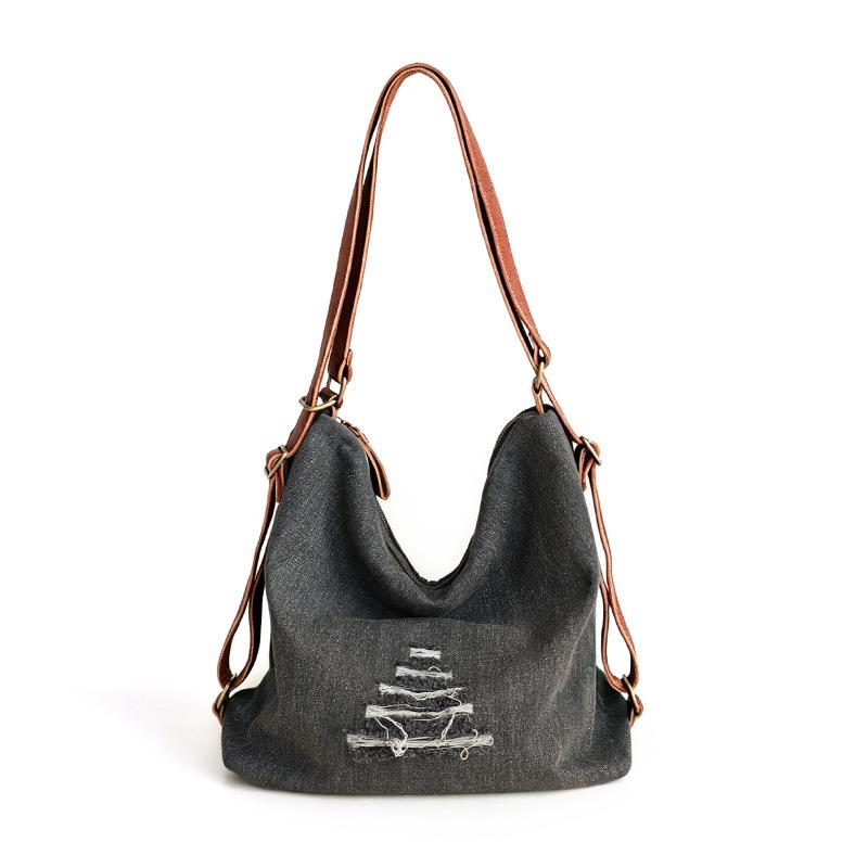 Large Capacity Denim Tote Bag with A Relaxed Style for Casual Cross-body or Double-back Carrying - Double-shoulder Bag Casually