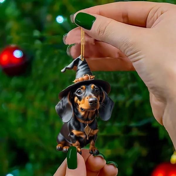 Adorable Cartoon Christmas Hat Dog Pumpkin Dachshund Car Hanging Ornament Acrylic