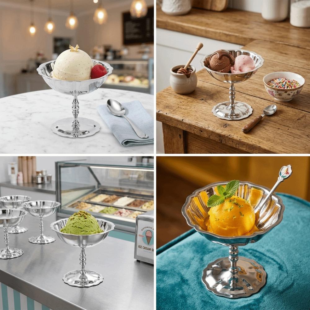 Double Layer Ice Cream Bowl Rustless Steel Snack Cup Durable Dessert Cup  Restaurant