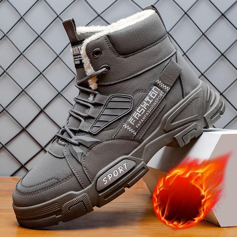 Winter Herren Thermo-Arbeitsstiefel High Top Plüschgefüttert Schneeschuhe Britischer Stil Rutschfest Wasserdicht Warm Bequeme Stiefeletten