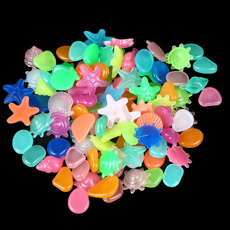100Pcs/Pack Marine Luminous Stones Colorful Stones Simulating Shell Starfish Fish Tank Pebbles Fairy Garden Yard Ornaments