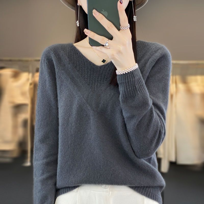 Sweater for Women Autumn Winter Thickened Pullover Warm Hooded Knitted Stretchy Long Sleeve Oversize V Neck Jumper Tops