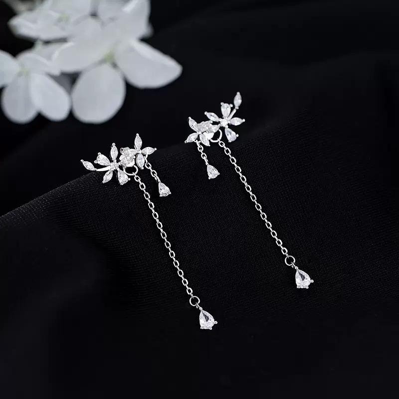 

Copper Color CZ Earrings For Women Waterdrop Cubic Zirconia Long Chain Tassel Flower Shape Cute Girls Dangle Earrings Jewelry