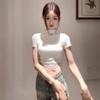 Lace Splicing Design Semi-turtleneck Pure Desire Short-sleeved T-shirt Spice Girl Fashion Slim-fitting Top Ins Women