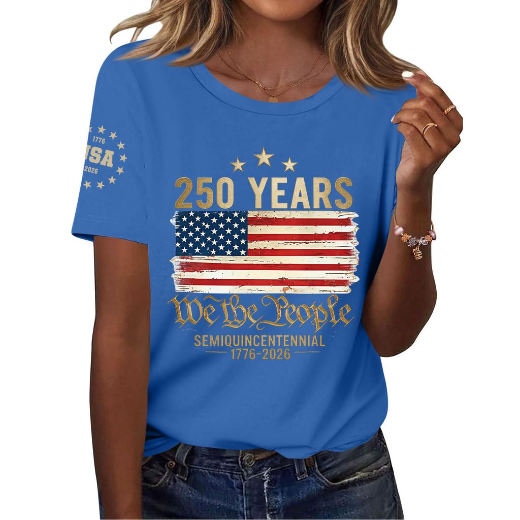 Women's Fashion Casual Printed Short Sleeve Round Neck Pullover Tops