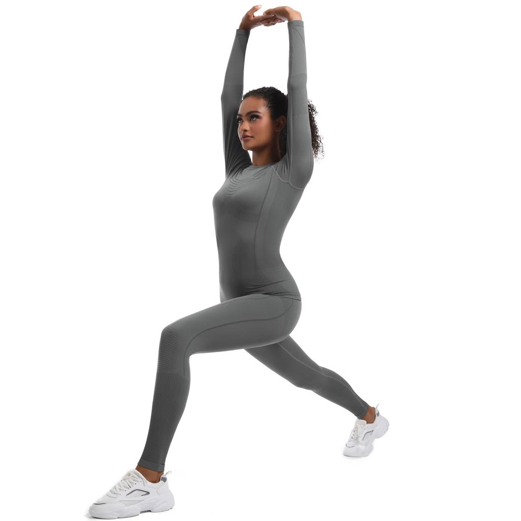 Auroth Seamless Gym Running Set Women Long Sleeve Yoga Sportswear Sexy Push Up Pants Fitness Clothes
