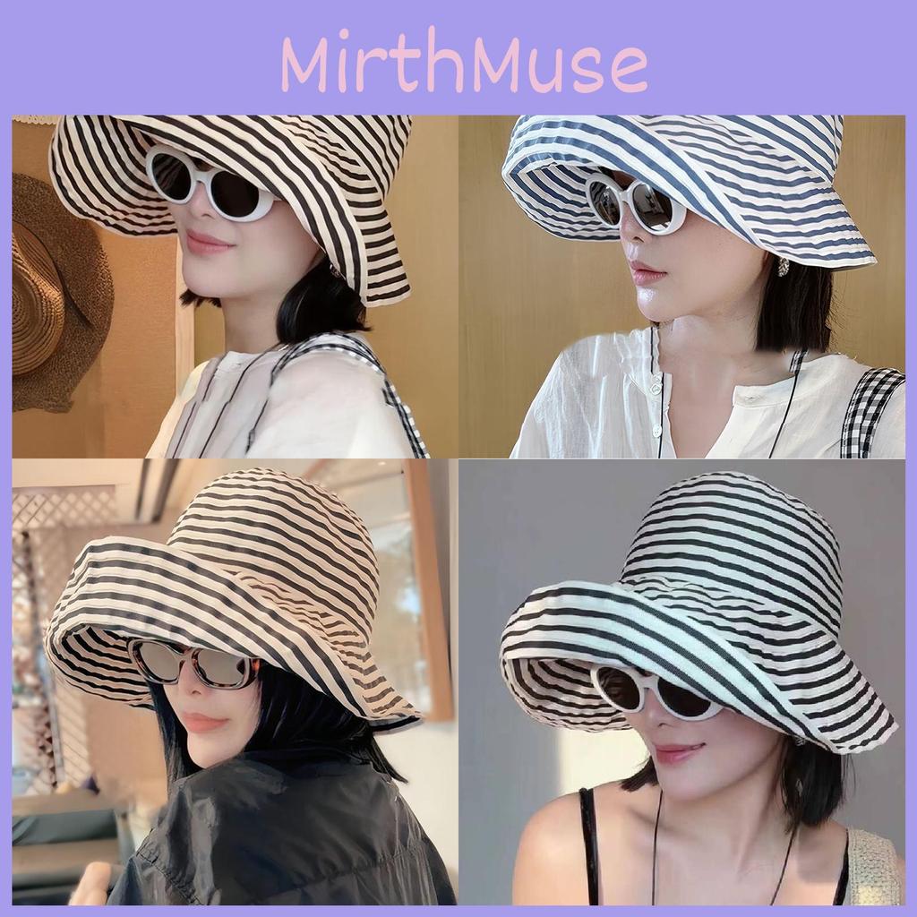 Women Foldable Striped Sun Bucket Hat Fashion Summer Sunshade Cap Breathable
