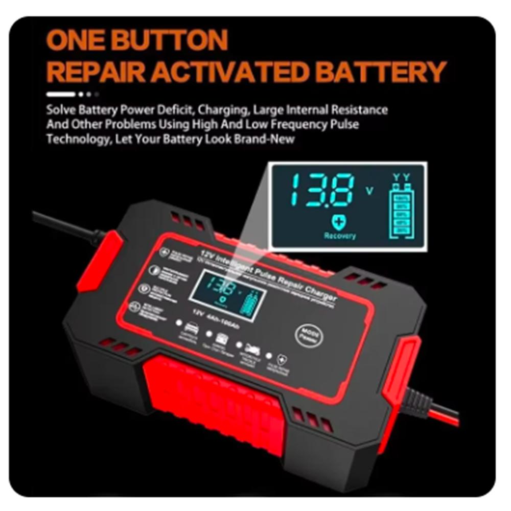 Car Battery Charger 12V 6A Pulse Repair LCD Display Smart Fast Charge AGM Deep Cycle GEL Lead-Acid Charger For Auto Motorcycle