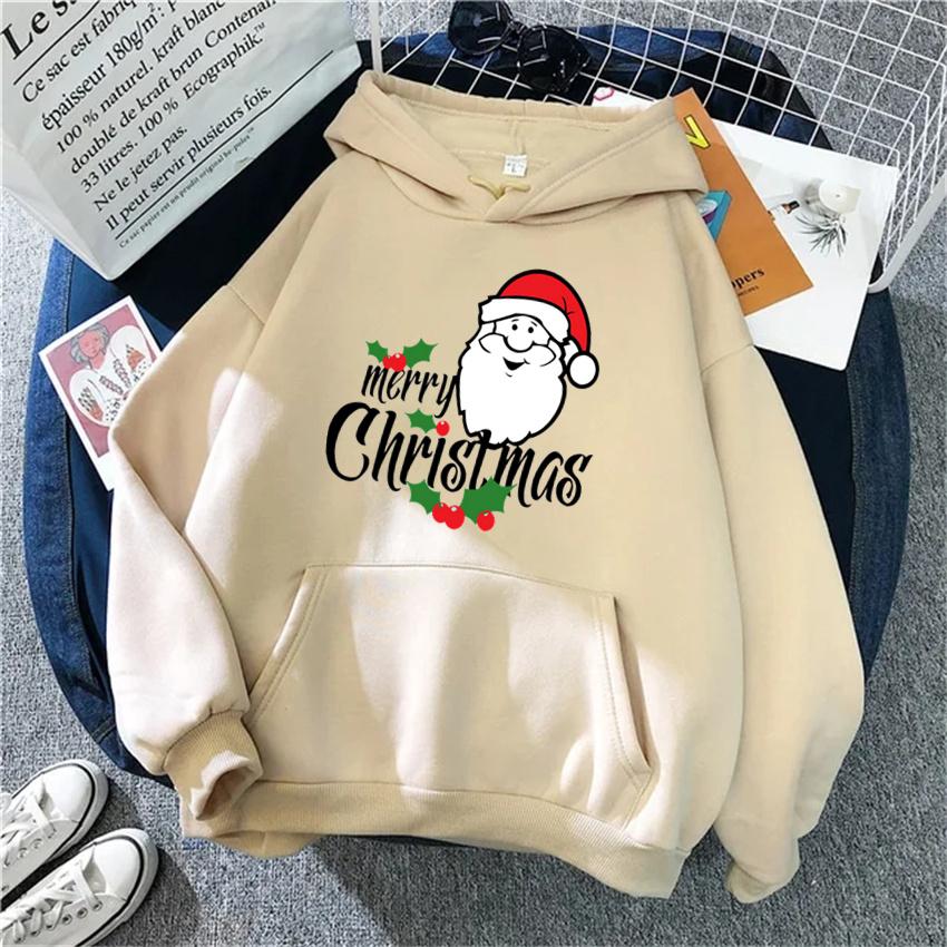 Fashion Womens Hoodie Santa Claus Print Funny Hoodies Women Streetwear Pullover Harajuku Sweatshirt Oversized Clothes Unisex Top
