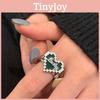 Chic S925 Silver Deep Green Mosaic Heart Adjustable Ring With Modern Geometric Style