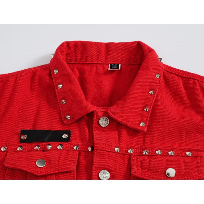 Men's Spring, Summer And Fall Models Vest Red Slim Handsome Cool Rivets Sleeveless Shoulders Undershirt