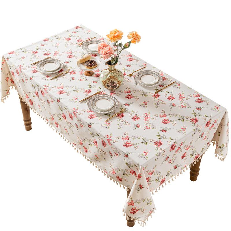 Household Waterproof Tablecloth Floral Tassel Tablecloth Rectangular Tablecover Tea Table Decor For Kitchen Dining Room