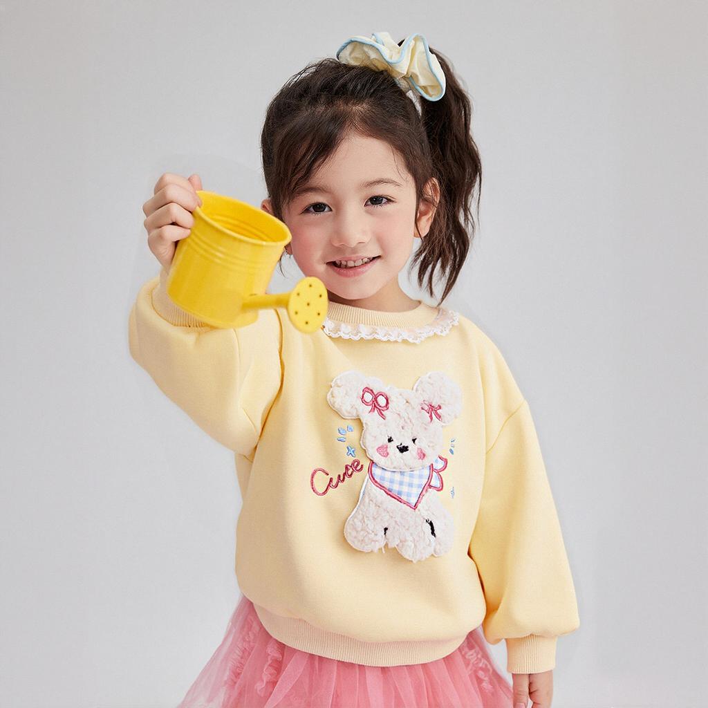 Cartoon Embroidery with Velvet Warmth: Children's Short Fashion Casual Top