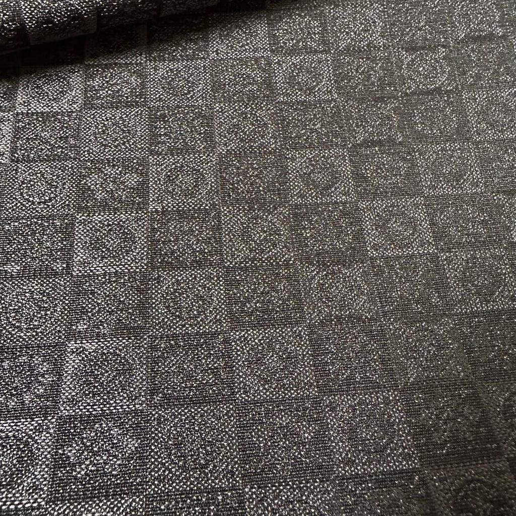 Used Kyoto Nishijin Omeshi Kimono Fabric Roll, Black with Fine Checkered Pattern and Treasure Motif, Produced by Kyoto Nishijin Weaving Mill