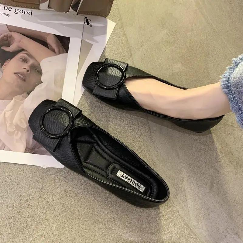 Fashion Round Toe Flat Shoes For Women Luxury Leather Casual Off-white Moccasins Flats Woman Footwear Stylish With Comfortable L Trend