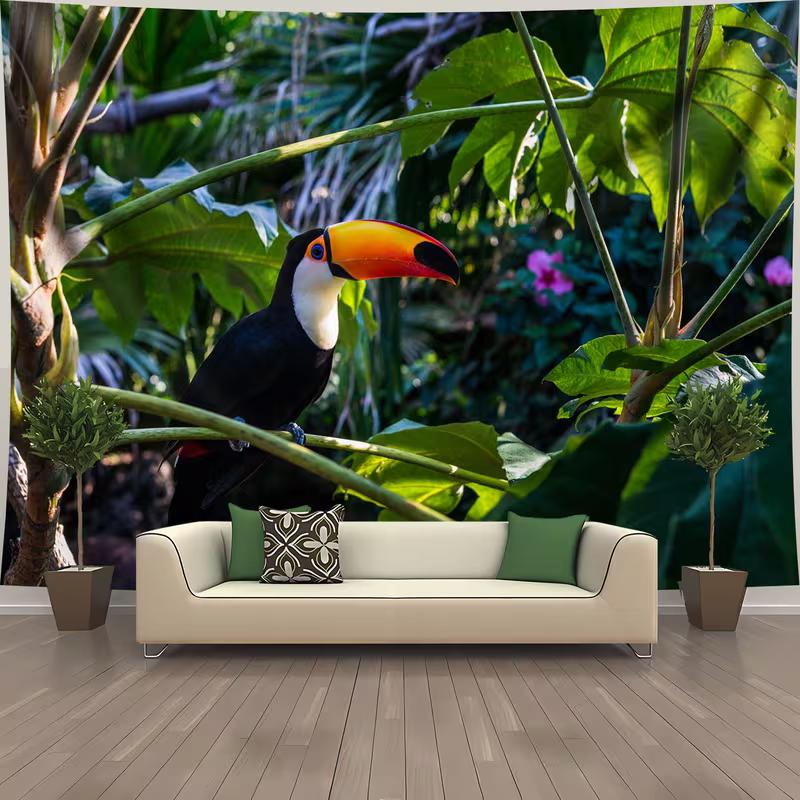 

2D HD Print Wild Toucan in Tropical Forest Tapestry Bohemian Home Decor 47.2x31.5inch/120*80cm