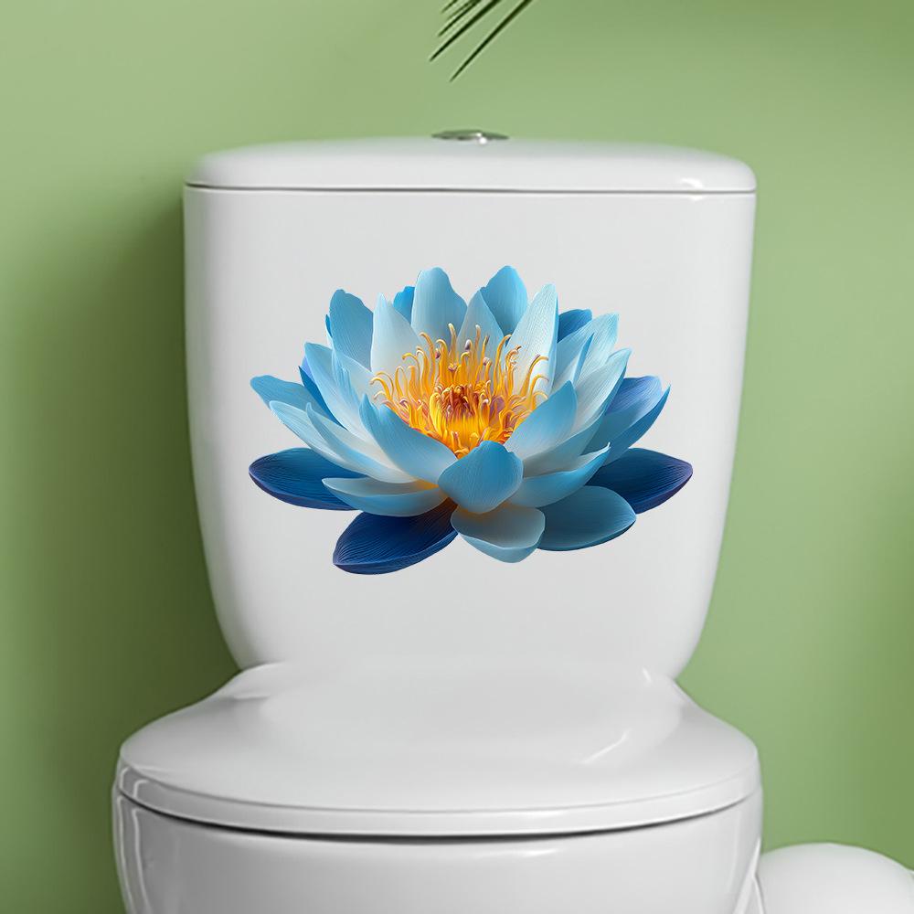 Blue Luminous Water Lily Toilet Stickers, Waterproof Bathroom Decoration Stickers, Creative Fluorescent Stickers