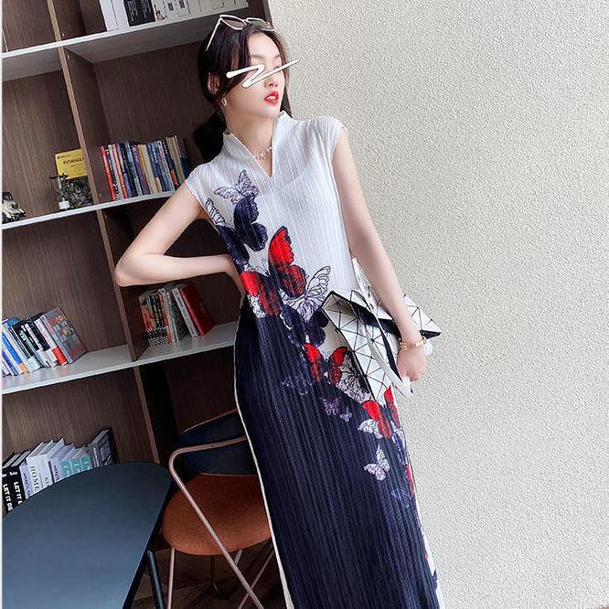 Vestido estampado con cuello en V semialto para mujer, falda larga extranjera de gama alta, diseño elegante, a la moda, novedad de verano 2022