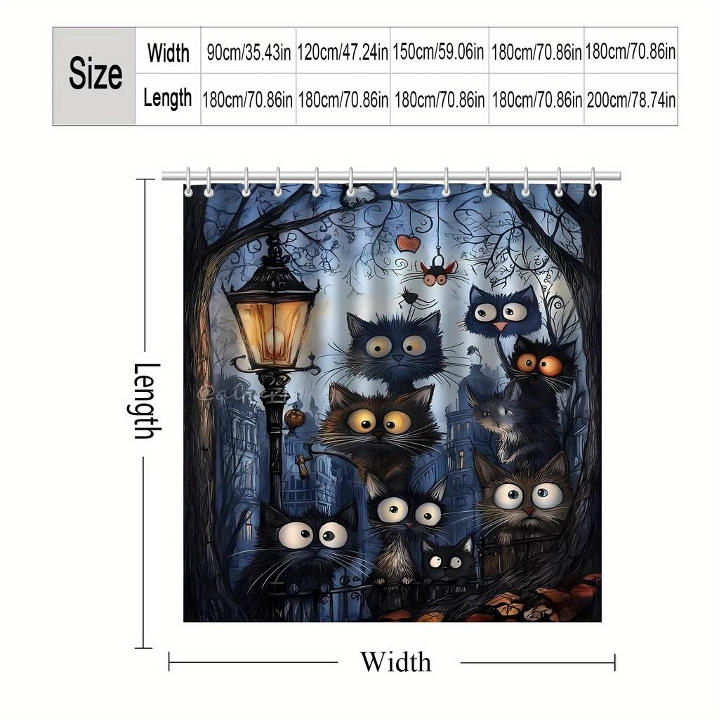 "Spooky Halloween Cat Shower Curtain - Perfect For Haunted Bathroom Decor. High-Quality Fabric Ensures Durability And Festive