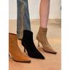Spitze Dünne Ferse Wildleder Elastisch Skinny Stiefel Vielseitig Reißverschluss Hinten High Heel Stiefel