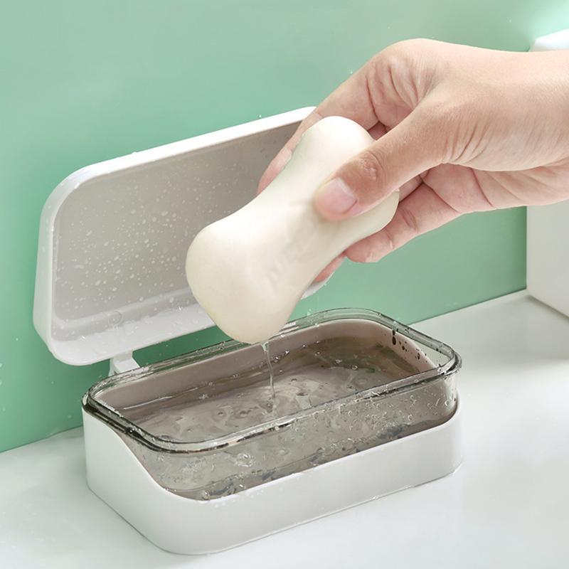 Plastic Bathroom Soap Box With Lids Travel Portable Plate Tray Dish Storage Holder Draining Rack  Home Soap Container