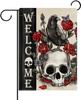 Dyrenson Welcome Halloween Gothic Skull Crow Decorative Garden Ag, Horror Skeleton Rose Ower Yard Outside Home Decoratio
