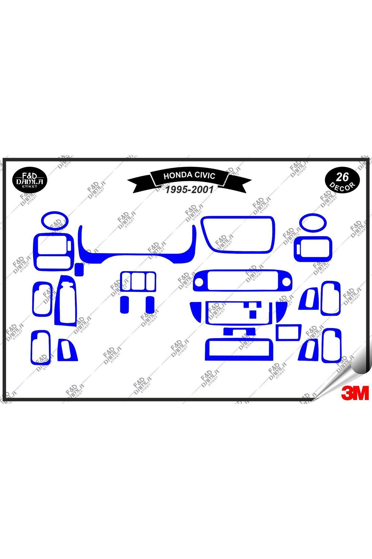 

Honda Civic 1995-2001 Torpido Konsol Trim Göğüs Maun Kaplama Set 26 Parça Mavi