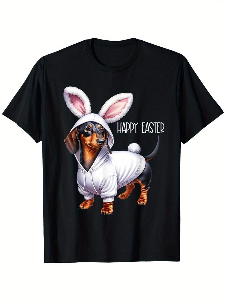 Vintage Graphic 100 Cotton TShirt Dachshund Bunny Happy Easter Spring