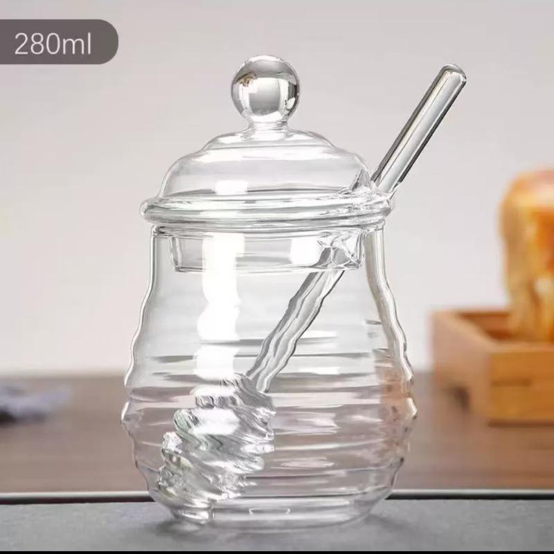 Kleines Biene Waben Glas mit Deckel und Rührstab, Kreatives Küchenzubehör