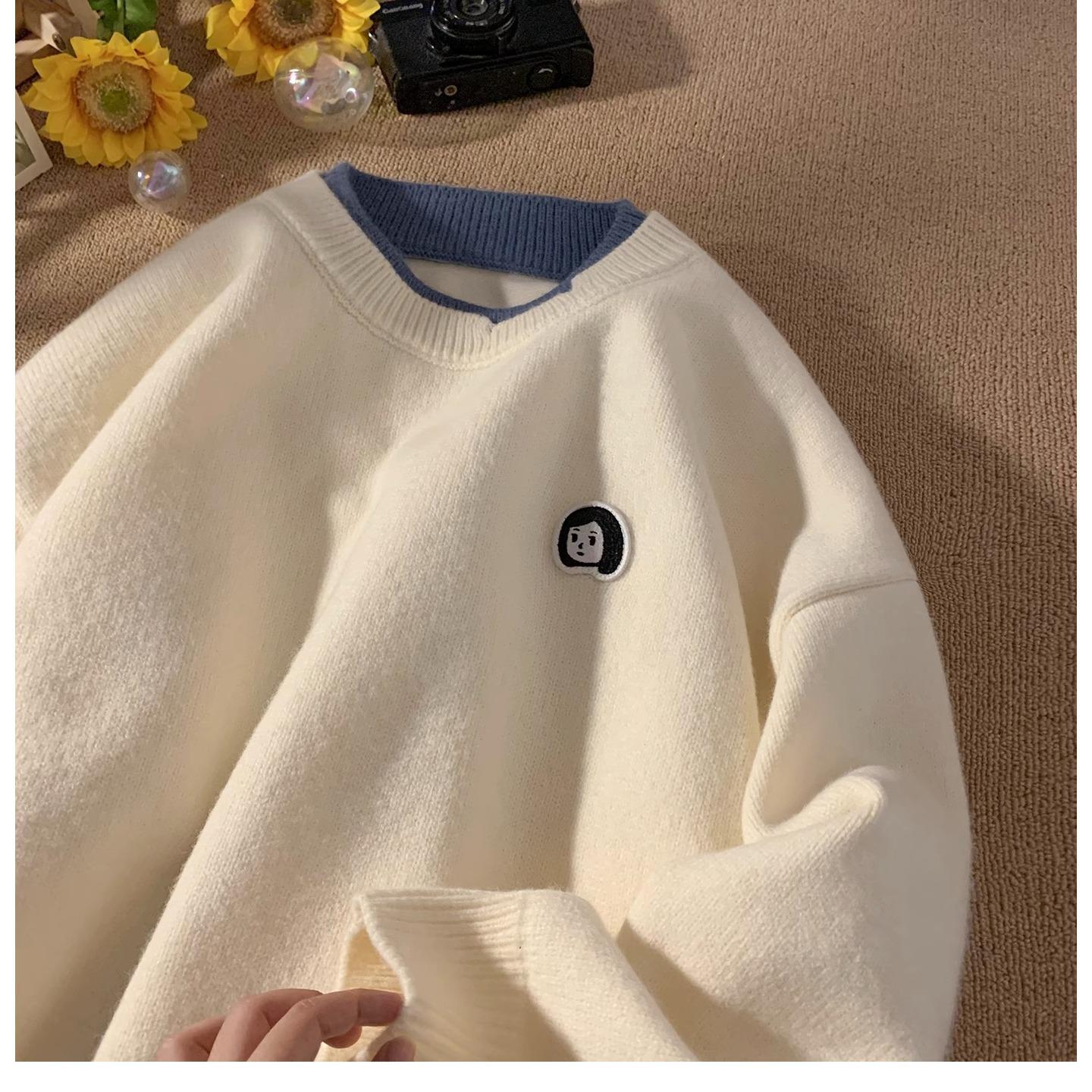 Men s Retro Faux Two-Piece Round Neck Sweater - Autumn/Winter Casual Knitwear. Medium