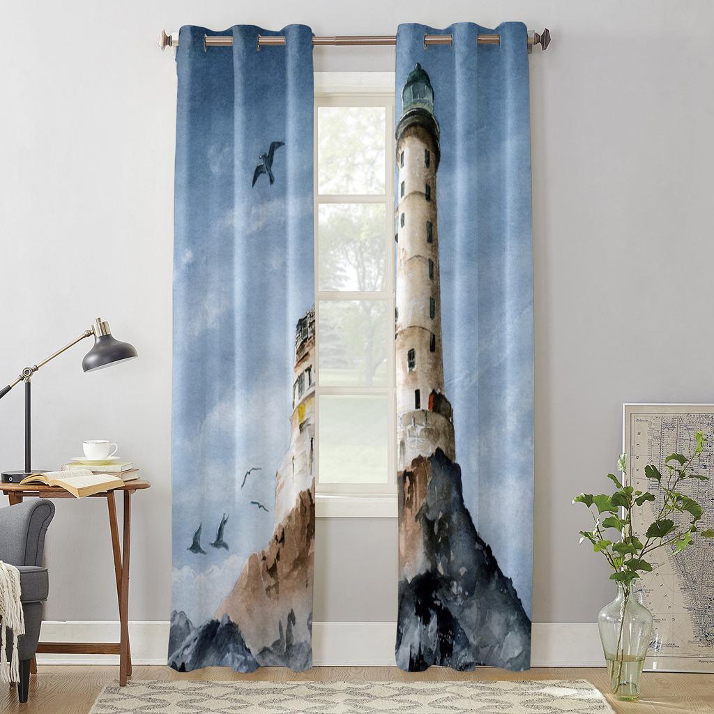 Leuchtturm Insel Vintage Aquarell Moderne Fenster Vorhänge für Wohnzimmer Schlafzimmer Vorhang Küche Behandlung Jalousien Vorhänge