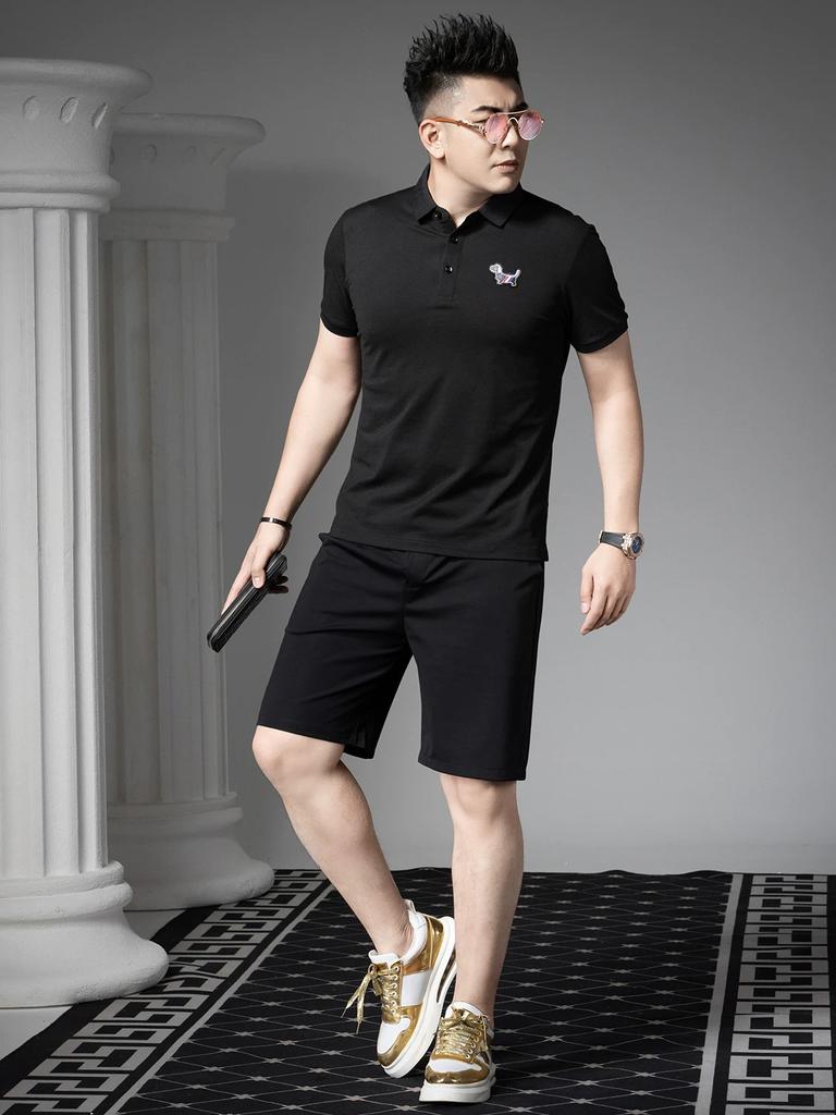 European Station 2025 Summer New Men's Business Casual Lapel T-Shirt Trendy Badge Short Sleeve Polo Shirt for Men