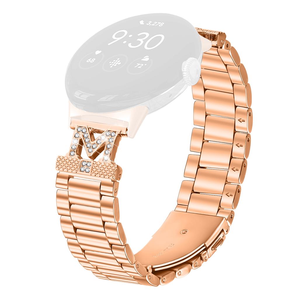 For Google Pixel Watch 2/Pixel Watch Watch Strap Rhinestones Decor 3 Beads Stainless Steel Watch Band
