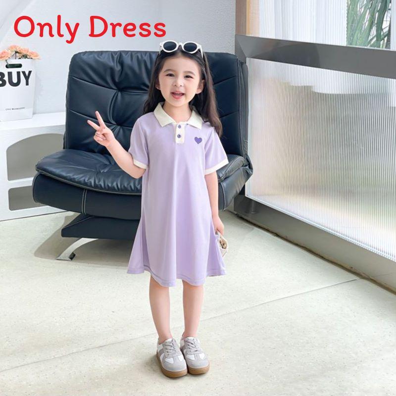 Girl Polo Dress Summer Girls Casual Pure Color Polyester Breathable