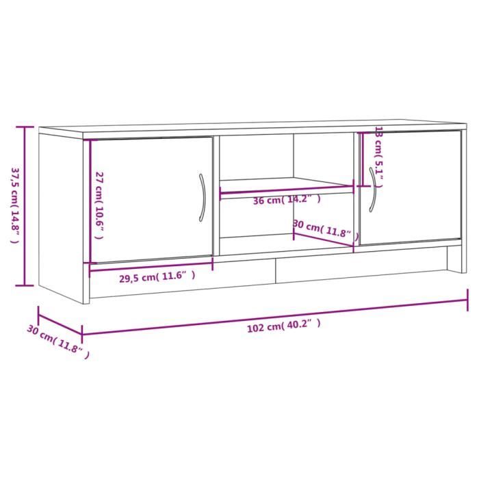 VidaXL Meuble TV chêne sonoma 102x30x37,5 cm bois d'ingénierie 823256